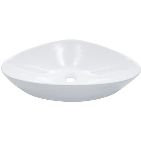 Lavabo lave-mains vasque à poser monter salle de bain intérieur salle d'eau cabine de toilette maison 58,5 x 39 cm céramique blanc
