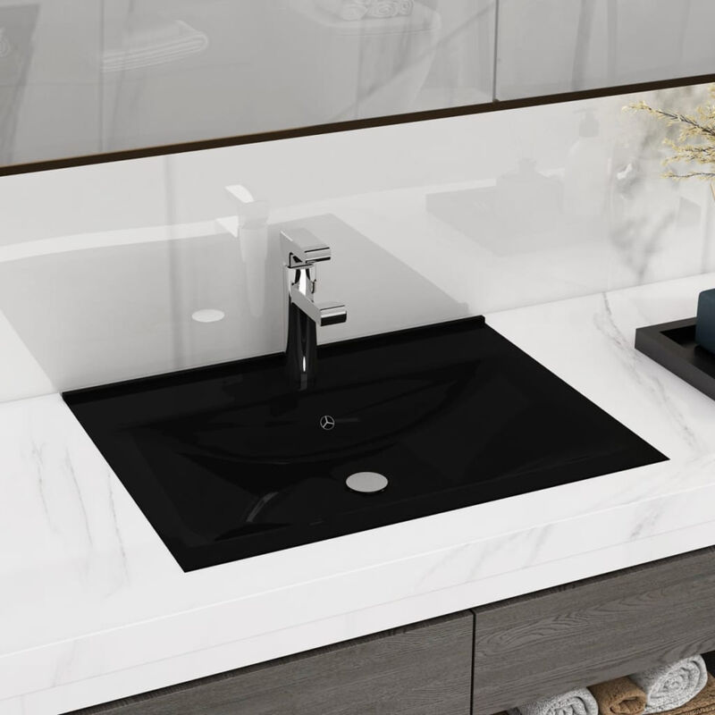 

Lavabo lujoso con agujero de grifo ceramica negro mate 60x46 cm