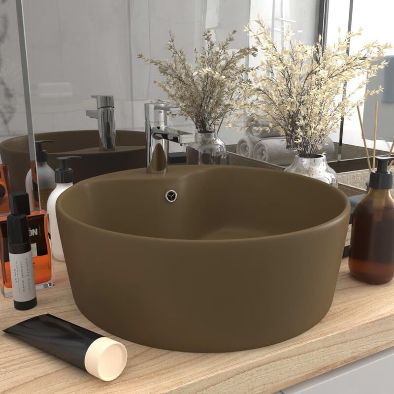 

Lavabo lujoso con rebosadero cerámica crema mate 36x13 cm