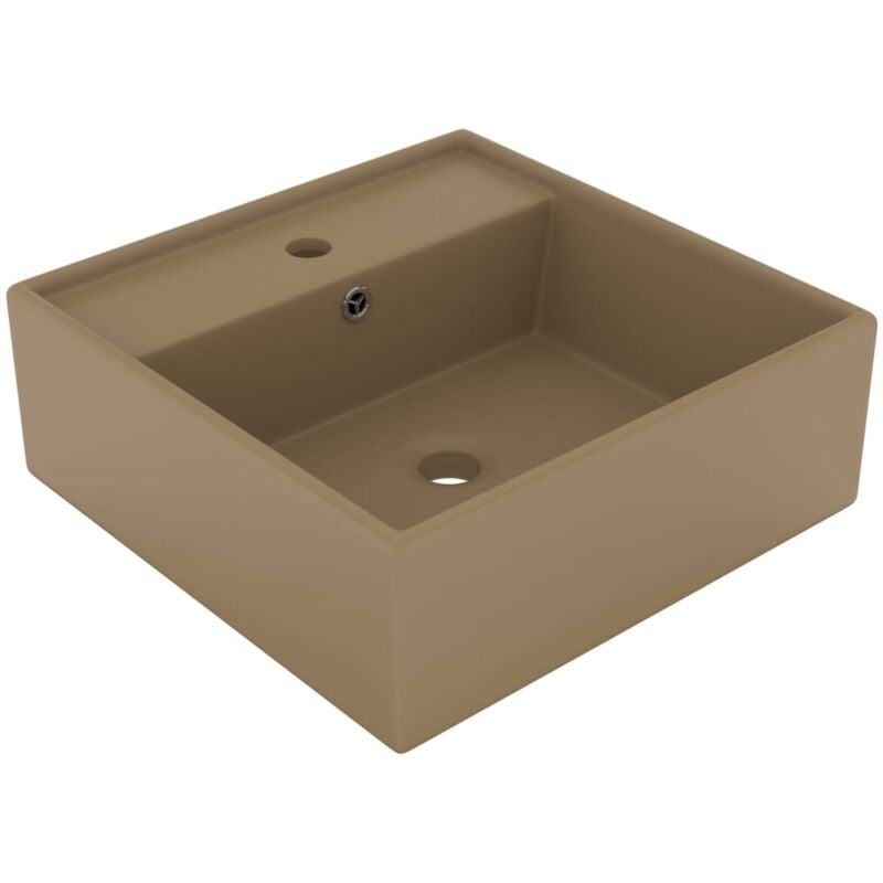 

vidaXL Lavabo lujoso cuadrado rebosadero cerámica crema mate 41x41 cm - Crema