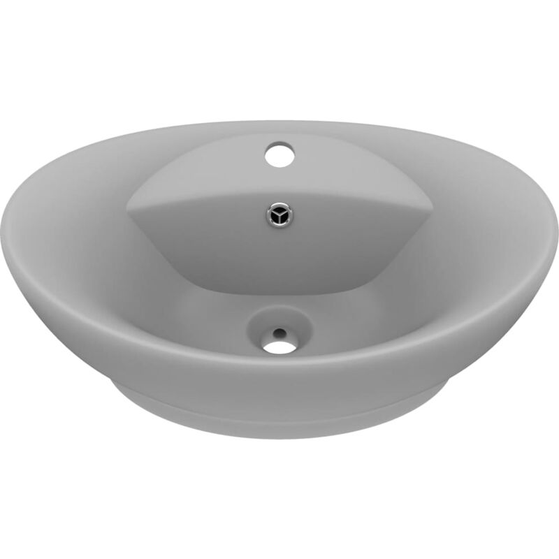 

vidaXL Lavabo lujoso ovalado con rebosadero cerámica gris claro mate - Gris