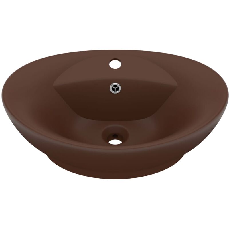 

vidaXL Lavabo lujoso ovalado rebosadero cerámica marrón oscuro mate - Marrón