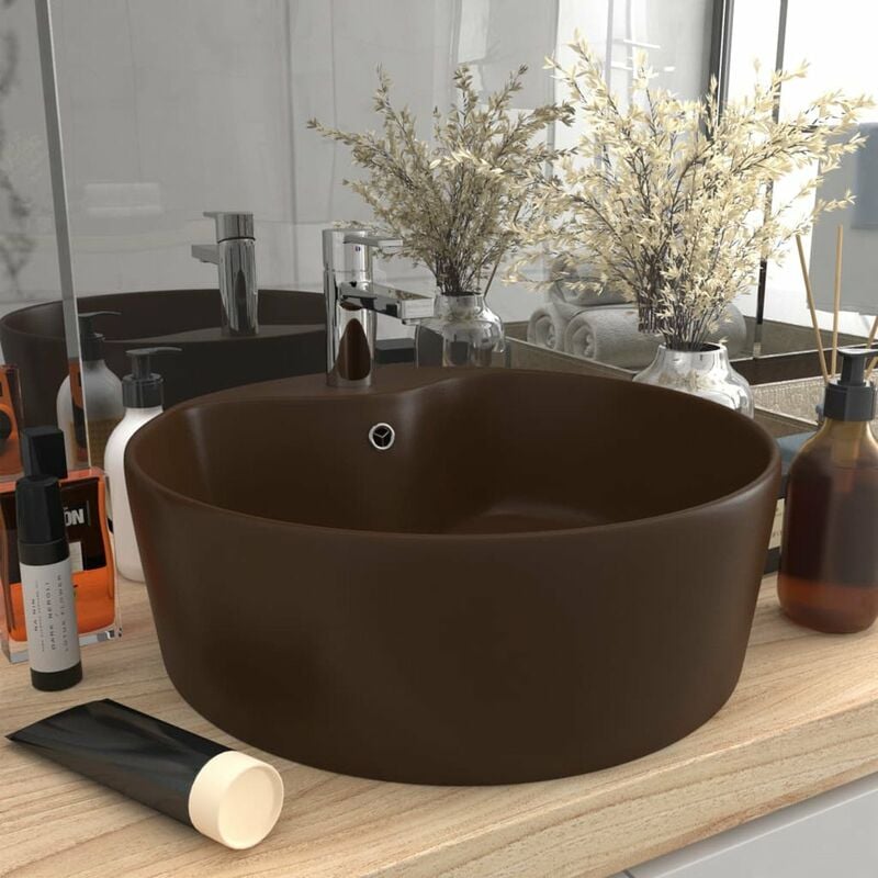 

Lavabo lujoso y rebosadero ceramica marron oscuro mate 36x13 cm