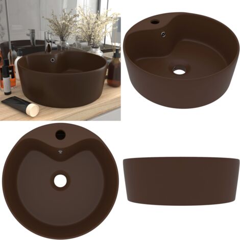 Lavabo lujoso y rebosadero cerámica marrón oscuro mate 36x13 cm - Lavabo redondo - Lavabo de baño