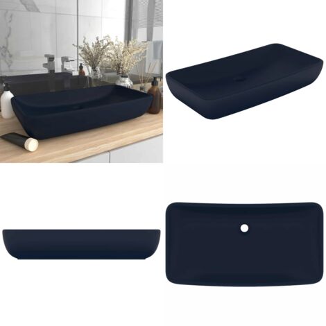 Lavabo Lusso Rettangolare Blu Scuro Opaco 71x38 cm in Ceramica - Lavabo rettangolare - Lavabo in ceramica