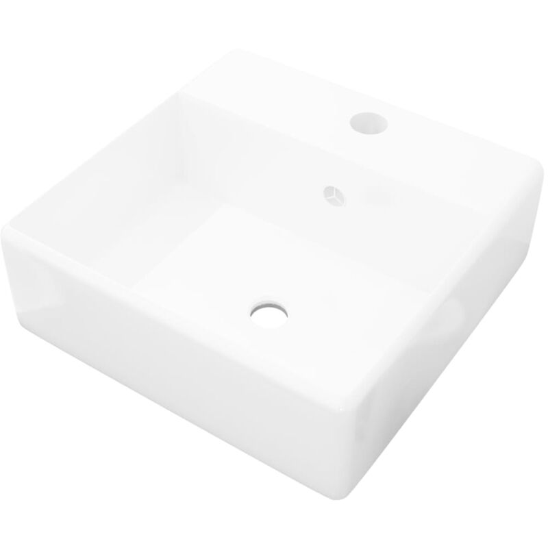 Lavabo luxueuse vasque salle de bain carrée avec trop plein 41 x 41 cm céramique blanc