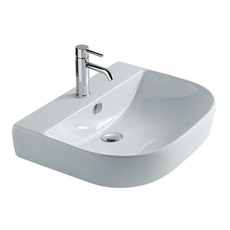 Lavabo M2 appoggio cm. 60x48 semicircolare in ceramica bianco di