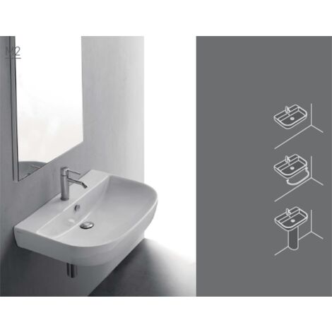 Lavabo M2 sospeso/su colonna cm. 60x48 semicircolare in ceramica