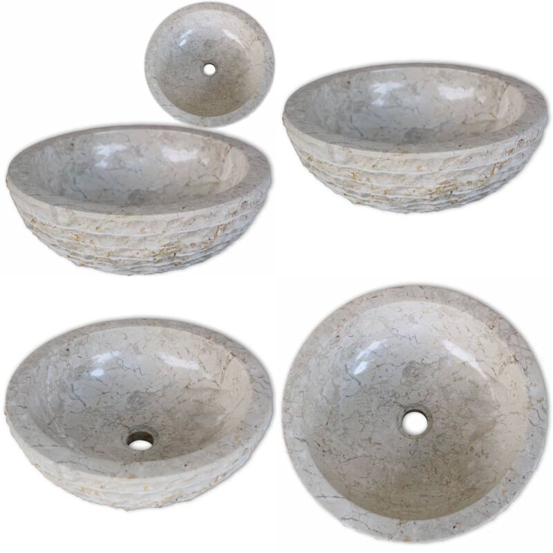 Vidaxl - Lavabo Marbre 40 cm Crème - Lavabo Rond - Lavabo En Marbre - Lavabo Salle De Bain - Lavabo Design - Lavabo Crédence - Home & Living