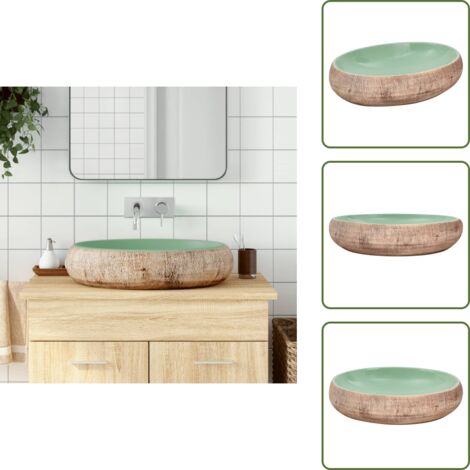 Lavabo marrone - vidaXL Lavabo da Appoggio Verde e Marrone Ovale 59x40x15 cm Ceramica - Lavabo vintage