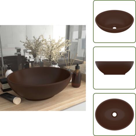 Lavabo mate - vidaXL Lavabo de lujo ovalado cerámica marrón oscuro mate 40x33 cm - Baño moderno
