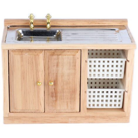 Lavabo miniature en bois 1:12 pour maison de poupée, meuble de salle de bain détaillé, décoration cuisine poupée, couleur bois naturel