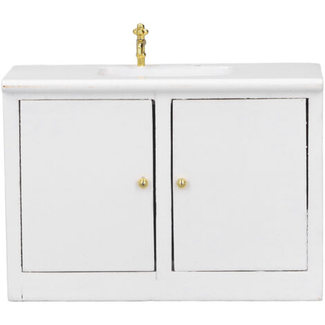Lavabo miniature en bois pour maison de poupée, évier blanc avec armoire, meuble 1:12, salle de bain poupée