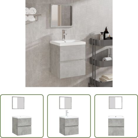 Lavabo -  Mobile da Bagno con Lavabo e Specchio Grigio Cemento
