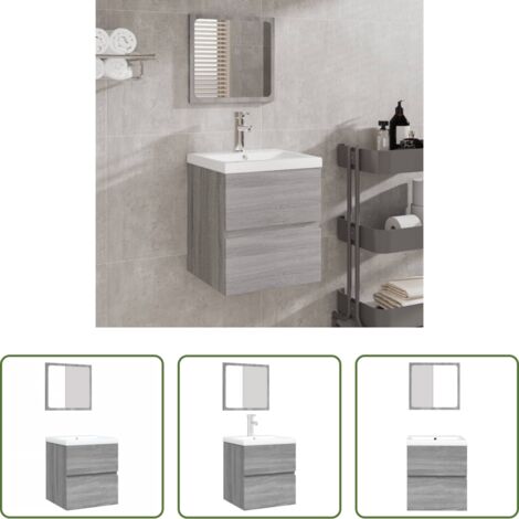 Lavabo -  Mobile da Bagno con Lavabo e Specchio Grigio Sonoma