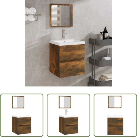 Lavabo -  Mobile da Bagno con Lavabo e Specchio Rovere Fumo