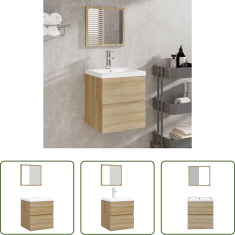 Lavabo -  Mobile da Bagno con Lavabo e Specchio Rovere Sonoma