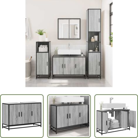 Lavabo -  Mobile Lavabo Bagno Grigio Sonoma 90x33x60 cm Legno Multistrato