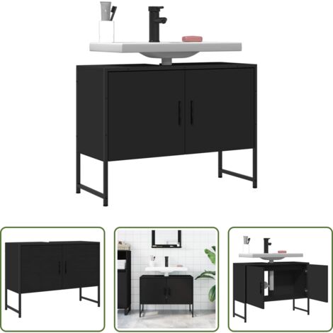 Lavabo -  Mobile Lavabo Bagno Nero 60x30x60 cm Legno Multistrato