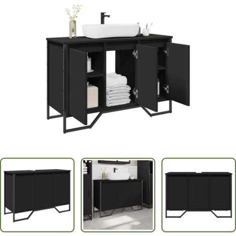 Lavabo - Mobile Lavabo Bagno Nero 91x35x60 cm in Truciolato