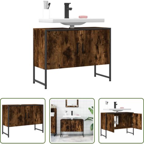 Lavabo -  Mobile Lavabo Bagno Rovere Fumo 60x30x60 cm Legno Multistrato