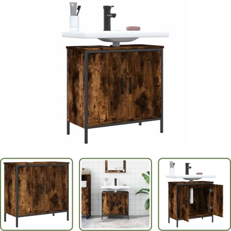 Lavabo -  Mobile Lavabo Bagno Rovere Fumo 60x30x60 cm Legno Multistrato