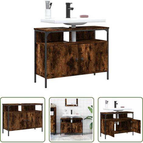Lavabo -  Mobile Lavabo Bagno Rovere Fumo 80x30x60 cm Legno Multistrato