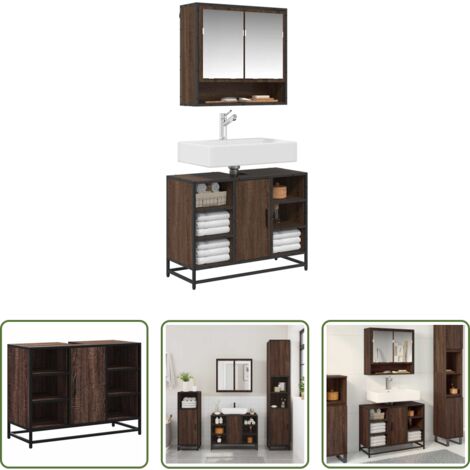 Lavabo -  Mobile Lavabo Bagno Rovere Marrone 60x30x60cm Legno Multistrato