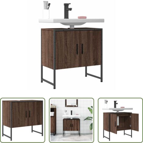 Lavabo -  Mobile Lavabo Bagno Rovere Marrone 60x33x60cm Legno Multistrato