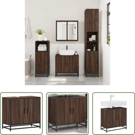 Lavabo -  Mobile Lavabo Bagno Rovere Marrone 65x33x60cm Legno Multistrato