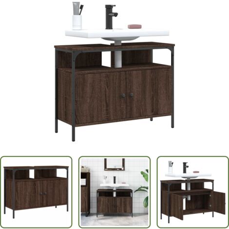 Lavabo -  Mobile Lavabo Bagno Rovere Marrone 80x30x60cm Legno Multistrato