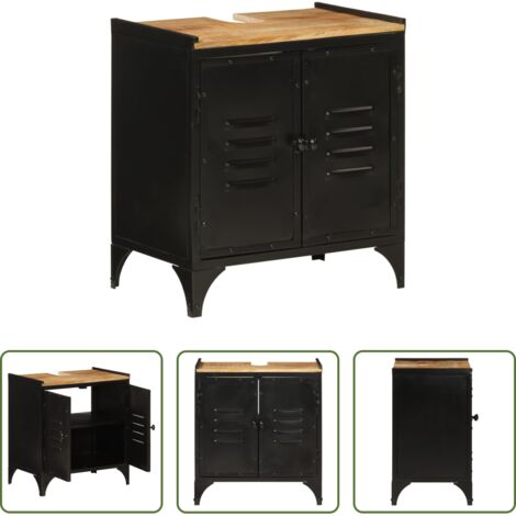 Lavabo -  Mobile Lavabo da Bagno 55x35x60 cm Ferro e Legno Massello Mango