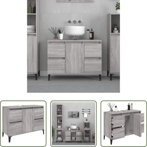 Lavabo -  Mobile Lavabo Grigio Sonoma 80x33x60 cm in Legno Multistrato