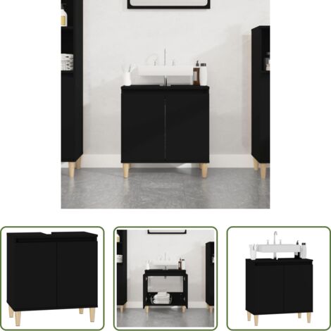 Lavabo -  Mobile Lavabo Nero 58x33x60 cm in Legno Multistrato