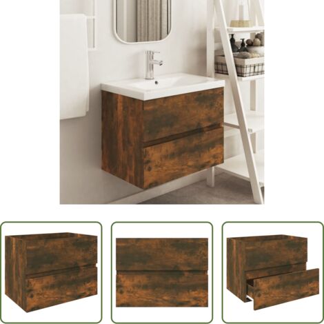 Lavabo -  Mobile Lavabo Rovere Fumo 60x38,5x45 cm in Legno Multistrato