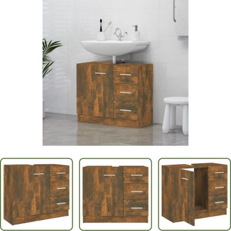 Lavabo -  Mobile Lavabo Rovere Fumo 63x30x54 cm in Legno Multistrato
