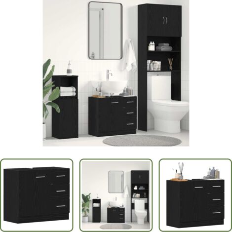 Lavabo -  Mobile Lavabo Rovere Nero 63x30x54 cm in Legno Multistrato