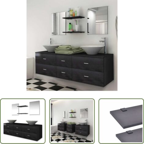 Lavabo -  Mobili da Bagno con Lavabo Set 7 pz Nero