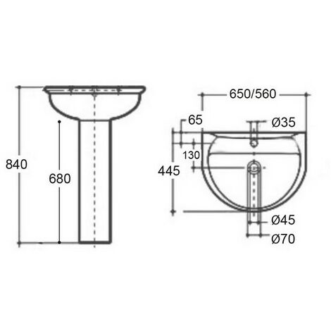 Lavabo monoforo 56cm serie kaila