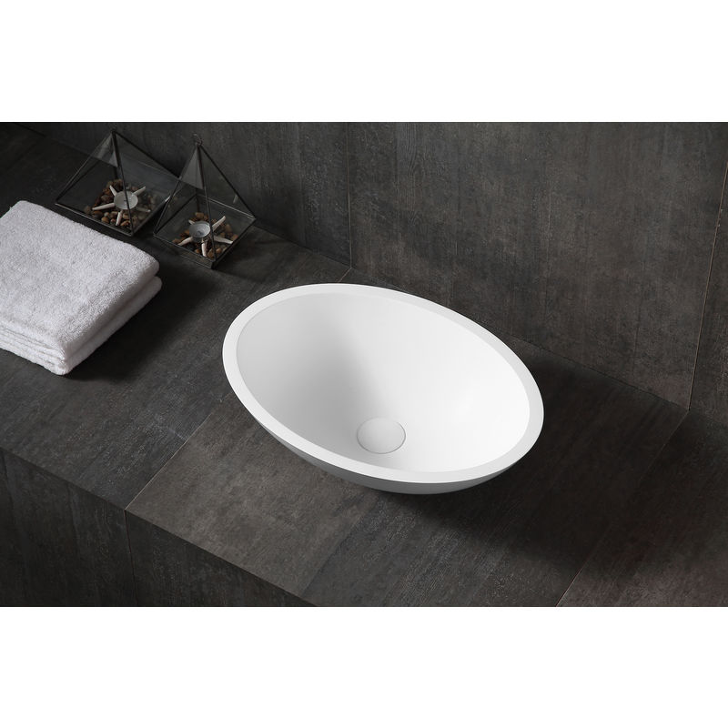 Lavabo de encimera TW2106 en resina mineral Solid Surface - Brillo intenso - 50 x 35 x 15 cm:Sin sistema de drenaje, Sin adicional. abertura