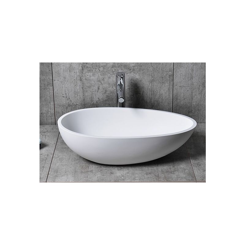 Lavabo sobre encimera TWA65 de resina mineral Solid Surface - blanco o negro - 60x35x16cm:Blanco (alto brillo), Con sistema de drenaje, Con