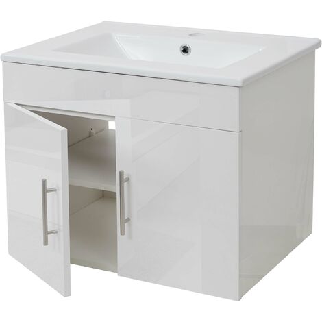 Lavabo + mueble bajo lavabo HHG-235, lavabo Lavabo, certificado MVG, alto brillo 60cm, blanco