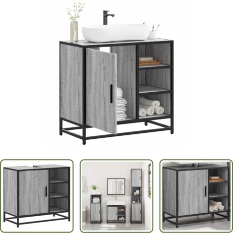 Lavabo -  Mueble lavabo baño madera contrachapada sonoma gris 65x33x60 cm