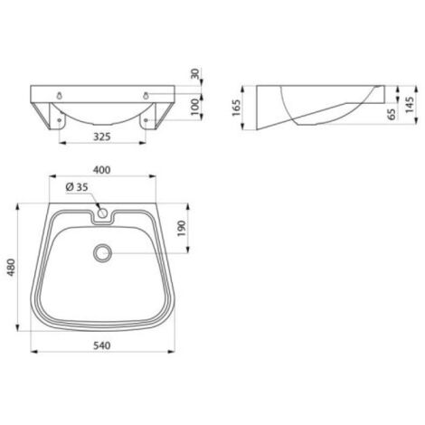 Lavabo mural 540x480 mm en Inox 304 satiné Fraju avec trou de robinetterie centré Ø35 et sans trop plein - DELABIE