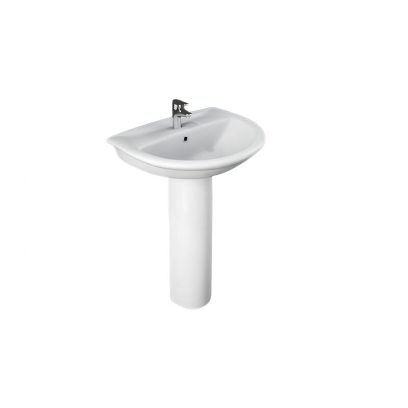 Lavabo mural 55x44 cm en céramique blanc brillant - Karla - Avec colonne