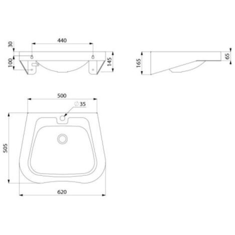 Lavabo mural 620x505 mm en Inox 304 satiné Fraju PMR avec trou de robinetterie centré Ø35 et sans trop plein - DELABIE