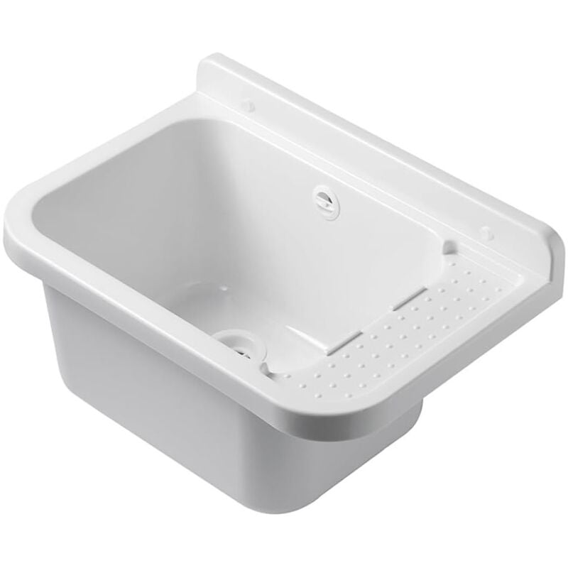 Intec - Lavabo Mural en Résine Blanc 50 x 32 cm Vasque Suspendue Anti-chocs - Evier Lave-Mains Salle de Bain wc Garage Buanderie