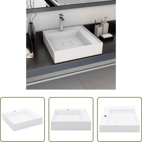 Lavabo mural -  Lavabo 50x50x12,3 cm Fonte minérale/marbre Blanc