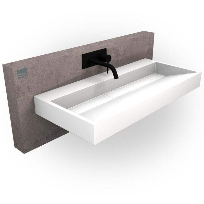 Bernstein - Vasque suspendue Blanc mat 120x46x15cm (LxPxH) Lavabo mural / évier à poser, 2 trous pré-percé robinetterie, Drain central - BS6001