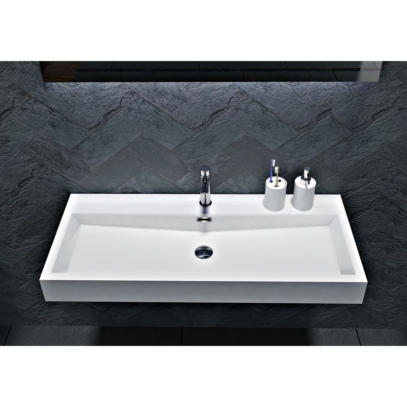 Lavabo mural / lavabo à poser en marbre coulé BS6002 -blanc- 76,5 cm et 100cm 100cm - avec trou prépercé - Bernstein